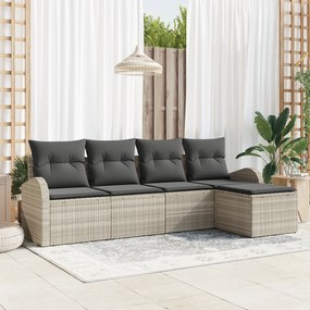 Conjunto de Sofá de Jardim de 5 Peças com Almofadas Cinza Claro Polyra