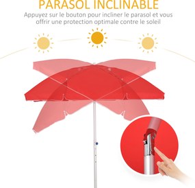 Guarda-sol de praia octogonal inclinável, Ø 180 cm, tecido de poliéster de alta densidade com proteção UV, altura ajustável, mastro de alumínio, bolsa