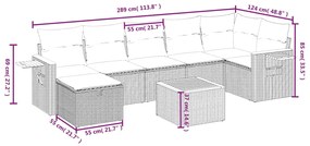 8 pcs conj. sofás jardim c/ almofadões vime PE bege misturado
