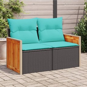 vidaXL Sofá de jardim com almofadas, 2 lugares, vime sintético preto