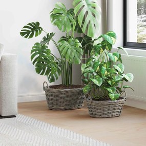 vidaXL Cesta de Plantador com armazenamento 2 pcs Cinzeto Rattan Lacak