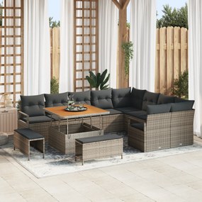 Conjunto de Sofá de Jardim vidaXL de 12 Peças com Almofadas Cinza Rattan Poliéster Acácia