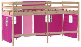 Cama alta p/ criança c/ cortinas 80x200 cm pinho maciço rosa