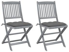 vidaXL Cadeiras exterior dobráveis c/ almofadões 2 pcs acácia maciça