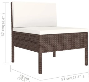 6 pcs conjunto lounge jardim c/ almofadões vime PE castanho
