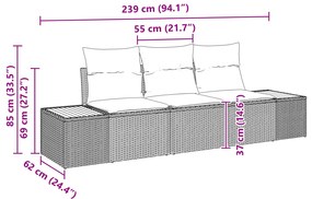 Conjunto de Sofás de Jardim com 3 Peças e Almofadas Preto Polirattan A