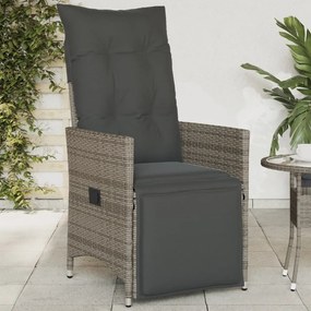 vidaXL Cadeira de jardim reclinável com almofadões vime PE cinzento