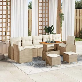 Conjunto de Sofá de Jardim vidaXL de 10 Peças com Almofadas Bege Polyrattan Acácia