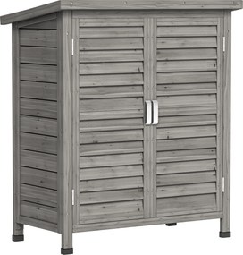 Armário de Armazenamento de Madeira para Jardim com 2 Prateleiras Interiores 2 Portas e Teto Inclinado para Exterior Terraço 87x46,5x96,5cm Cinza