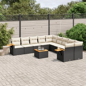 vidaXL 11 pcs conjunto sofás de jardim c/ almofadões vime PE preto