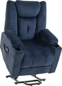 HOMCOM Poltrona Relax Reclinável Elétrica Elevatória para Idosos com Massagem, Calor, Porta-Copos, Comando e Bolsos Azul-Escuro | Aosom Portugal