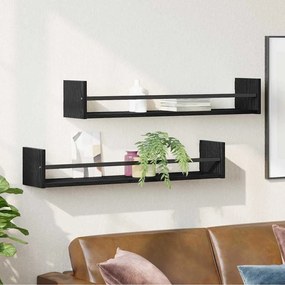 Prateleiras de parede 2 pcs Preto Carvalho 80x16x14 cm Madeira de enge