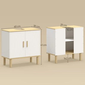 Móvel para Baixo do Lavatório (NÃO INCLUIDO) com Prateleira Ajustável Armário para Lavatório sem Pedestal com Portas Caneladas 60x30x61 cm Branco
