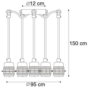 Candeeiro suspenso industrial preto 5 luzes - Cava Moderno