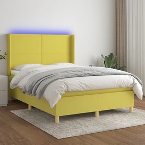 vidaXL Cama box spring c/ colchão e LED 140x200 cm tecido verde