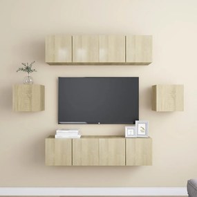 6 pcs conjunto móveis de TV derivados madeira carvalho sonoma