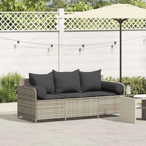 vidaXL Sofá de jardim de 3 lugares c/ almofadões vime PE cinza-claro