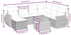 8 pcs conj. sofás jardim c/ almofadões vime PE bege misturado