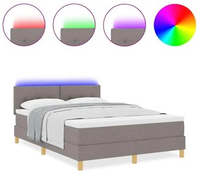 Cama Box Spring com Colchão e LED Taupe 140x200 cm Tecido