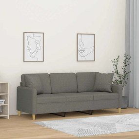 vidaXL Sofá 3 lugares + almofadas/almofadões 180cm tecido cinza-escuro