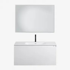 Conjunto De Móveis De Banheiro Em Madeira Macrae Com Pia Integrada Branco & Led Retangular E Anti-embaciamento 100x70 Cm Riben & Preto - Sklum