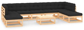 vidaXL 10 pcs conj. lounge jardim c/ almofadões pinho maciço antracite