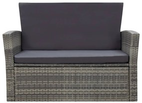 4 pcs conjunto lounge de jardim c/ almofadões vime PE cinzento