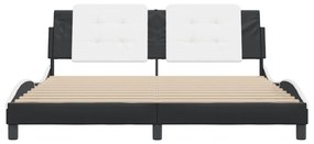 Estrutura de cama c/ cabeceira couro artificial preto e branco