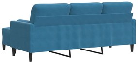 Sofá de 3 lugares com apoio de pés 180 cm veludo azul