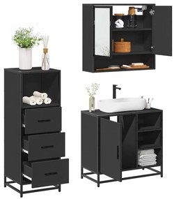 vidaXL 3 pcs conjunto móveis casa de banho derivados de madeira preto