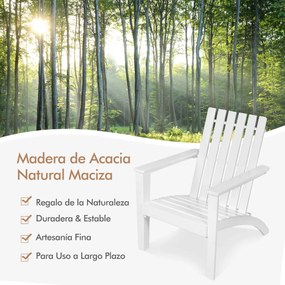 Cadeira de jardim ergonómica de madeira de acácia Adirondack com braços 69 x 73 x 85 cm Branca