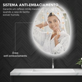 Espelho de Casa de Banho LED 3 Cores de Luz Brilho Regulável Função Anti Embaciamento Função Memória IP44 80x60 cm Prata