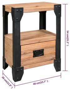 Mesa de cabeceira 40x30x54 cm madeira de acácia maciça e aço
