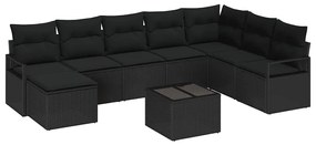 Conjunto de Sofá de Jardim em 9 peças com almofadas bege de rattan.