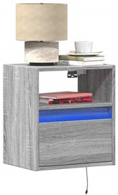 Mesa de cabeceira de parede com luzes LED cinzento sonoma