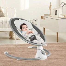 Baloiço elétrico para bebés com 5 níveis de balanço Temporizador Cinto de segurança Cinto de segurança Brinquedos Altifalante e controlo remoto Cinzen