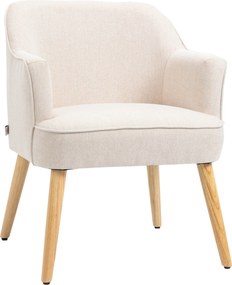 HOMCOM Poltrona Estilo Nórdico Estofada em Linho com Pés de Madeira para Dormitório Escritório Estúdio 64,5x65x79,5 cm Creme | Aosom Portugal
