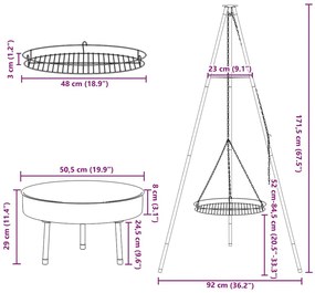 Tripé para Cozinha ao Fogo com Grelha e Tray de Fogo 170 cm