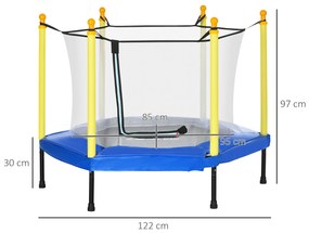 Trampolim para Crianças com Rede de Segurança 122x122x97 cm Azul