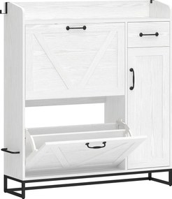 HOMCOM Sapateira Estreito com 2 Compartimentos RebatĂveis Prateleiras Ajustáveis para 12 Pares para Espaços Pequenos 106,7x26x116cm Branco | Aosom Portugal