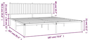 Estrutura de cama com cabeceira 180x200 cm metal branco
