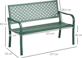 Banco de jardim de exterior em aço com encosto com padrão floral para 2 pessoas, 127 x 63 x 83 cm, verde escuro