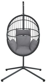 Cadeira em forma de ovo suspensa c/ suporte vime/aço cinzento