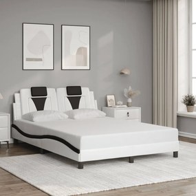 Estrutura cama c/ luzes LED 120x200cm couro artif. branco/preto