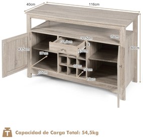 Aparador Covilhã com Gavetas, Estante Aberta e Suporte para Garrafas –