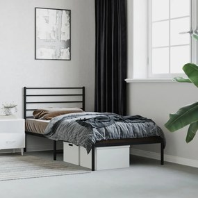 vidaXL Estrutura de cama metal s/ colchão c/ cabeceira 75x190 cm preto