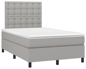 Cama box spring c/ colchão e LED 120x190 cm tecido cinza-claro