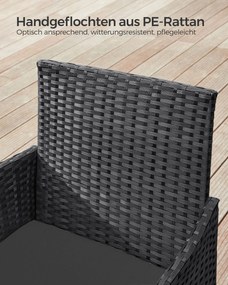 Conjunto jardim em polirattan PE Preto + cinzento