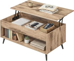 Mesa de sala, mesa de centro com altura ajustável 50 x 100 x 45/58,5 cm, compartimento oculto castanho-camelo e preto