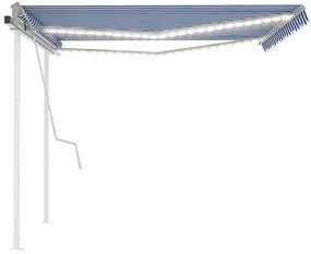 Toldo retrátil manual com luzes LED 4x3,5 m azul e branco